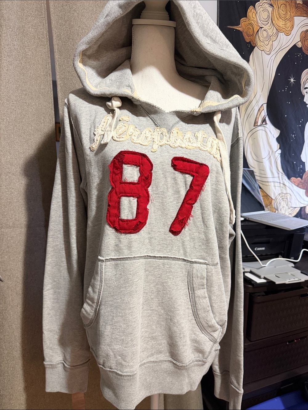 Aeropostale Gray Hoodie Sweatshirt with Red '87 Applique